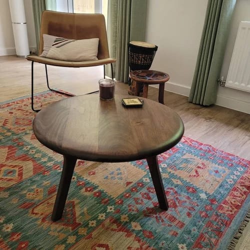 Customer photo review of Sidney Round Coffee Table - Solid Walnut Wood - Mid Century Modern Design