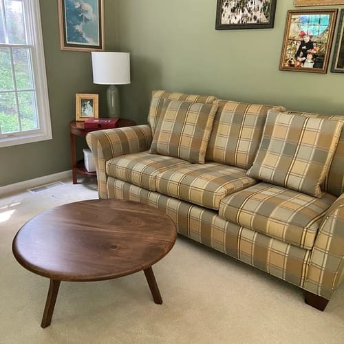 Customer photo review of Sidney Round Coffee Table - Solid Walnut Wood - Mid Century Modern Design