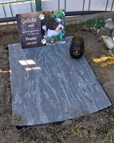 Customer photo review of Hunde Gedenktafel mit Foto & Spruch (UV- &  Wetterfest)