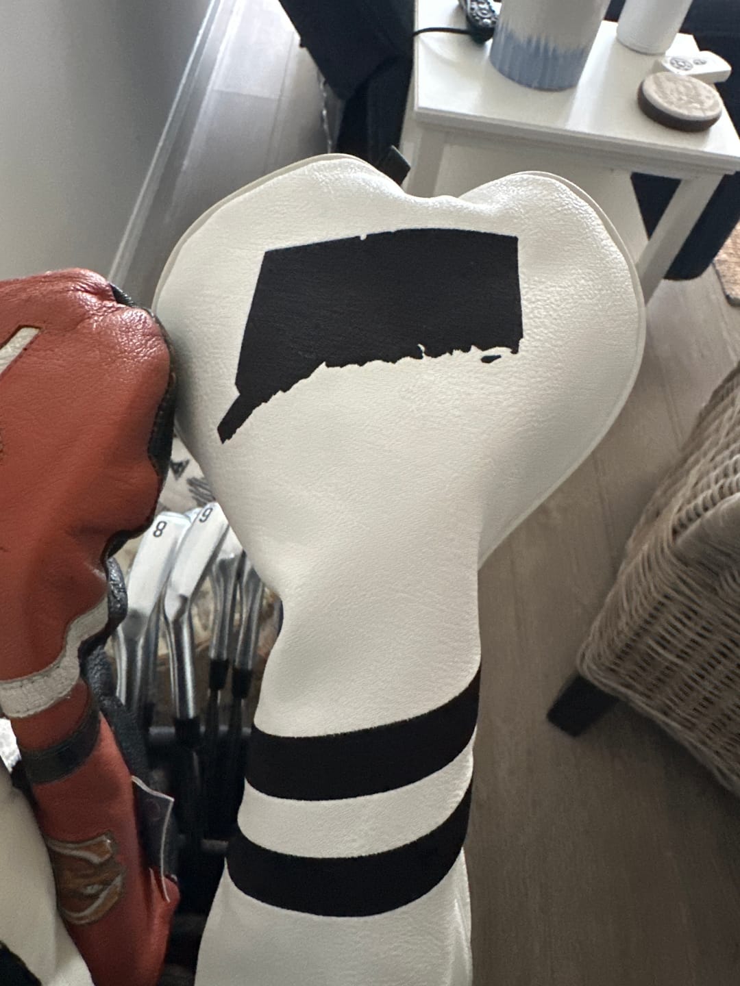Customer photo review of Personalized Diagonal Stripes Wood Head Covers With Your Logo