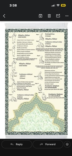 Customer's Visual Padded Prayer Mat showing the detailed, step-by-step illustrations for learning Salah.