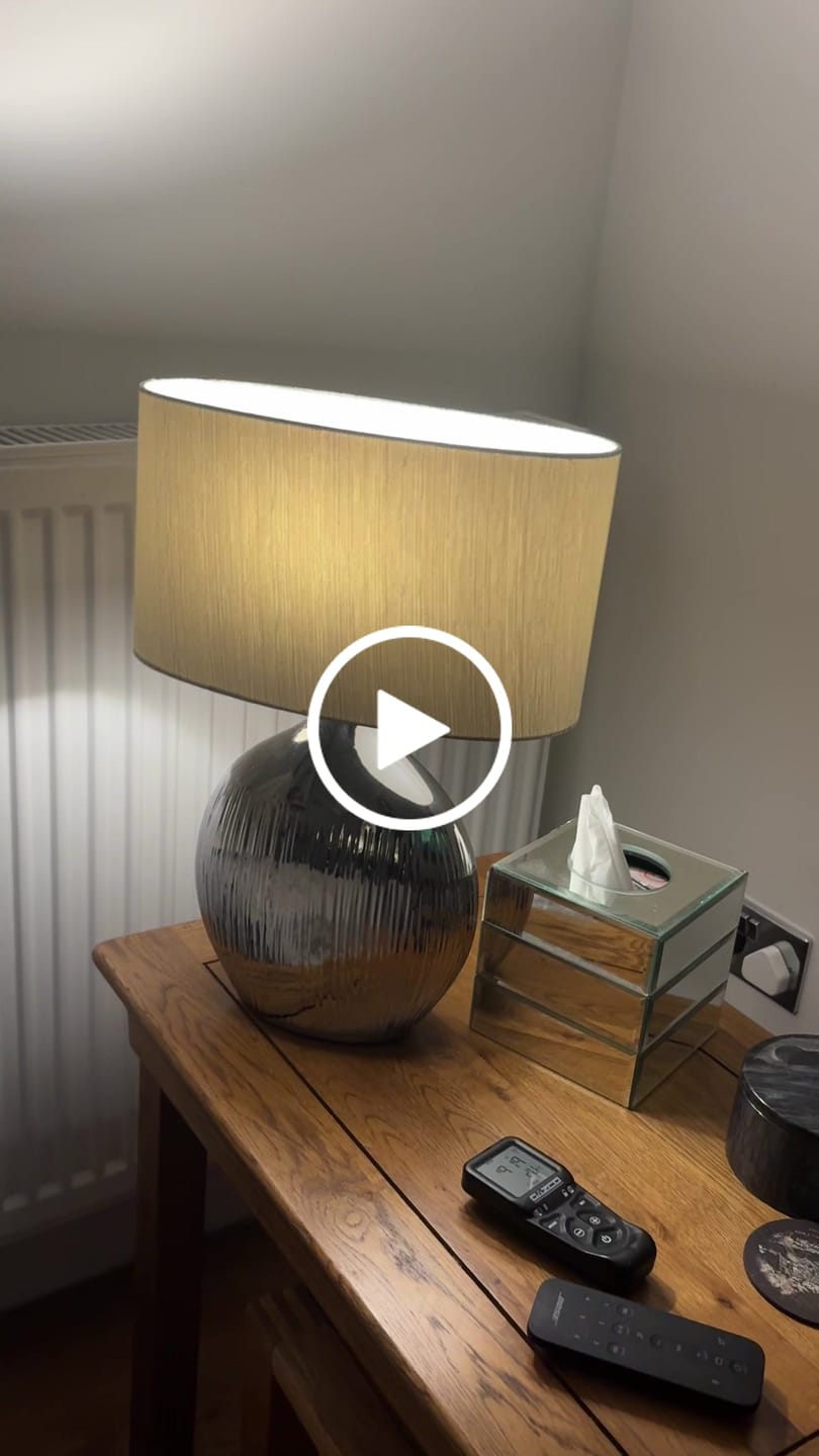 Customer video review of Silver Ceramic Table Lamp with Grey Oval Shade