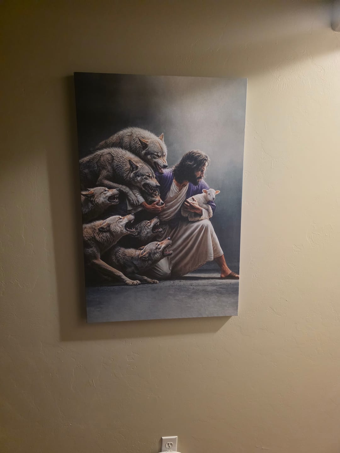 Customer photo review of Jesus Protects The Lamb From Wolves Wall Art Canvas