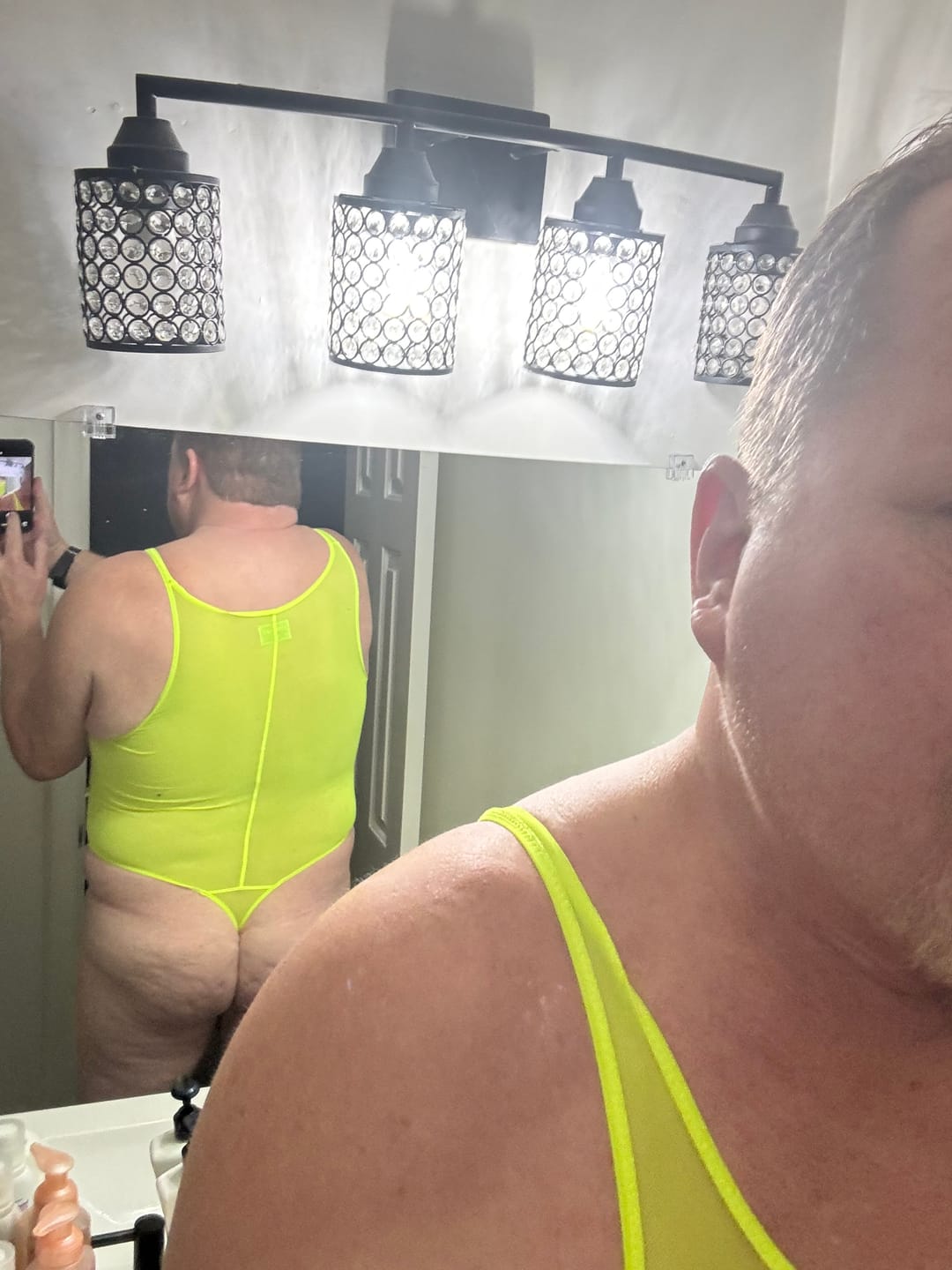 Customer photo review of Men's Sexy Mesh Wrestling Singlet Bodysuit