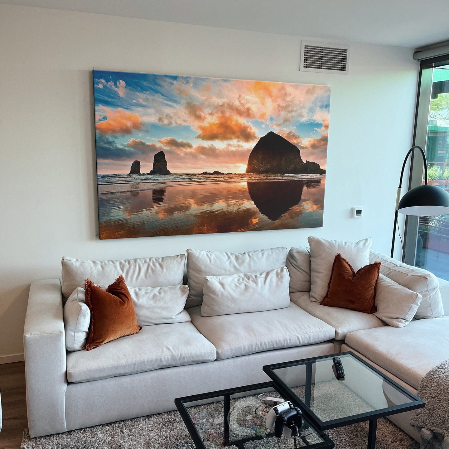 Customer photo review of Haystack Rock at sunset Cannon Beach Oregon. Large Stretched Canvas, Cavas Print Wall Art Hom Decor