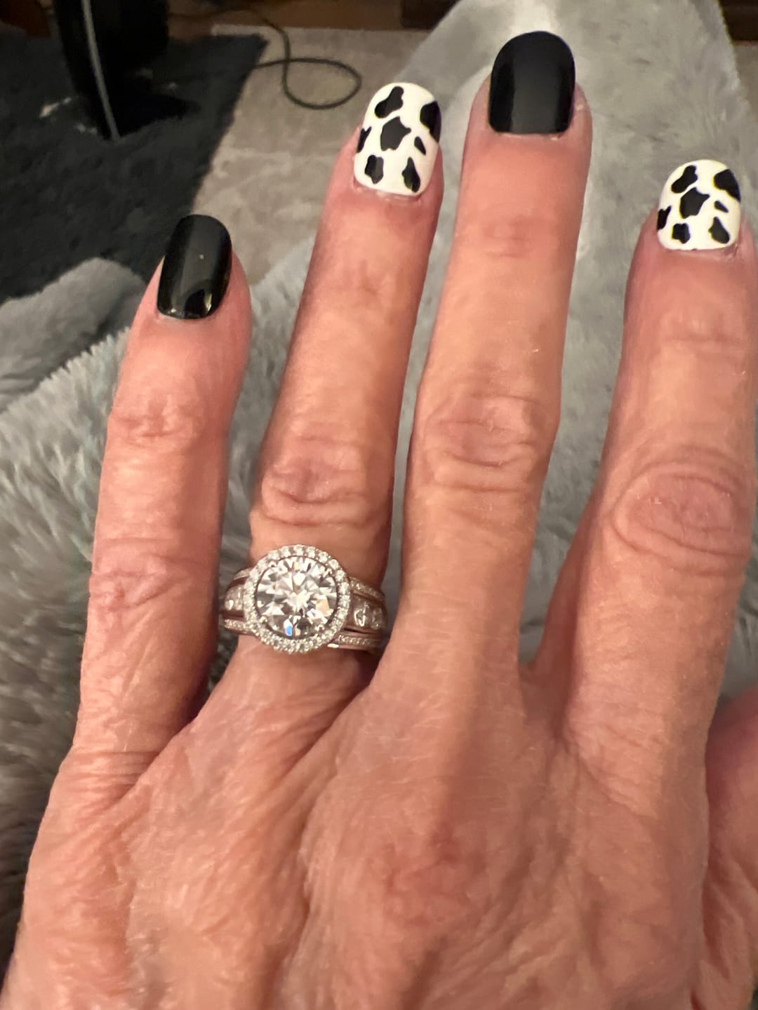 Customer photo review of Halo Moissanite Graduated Triple Row Pave Engagement Ring