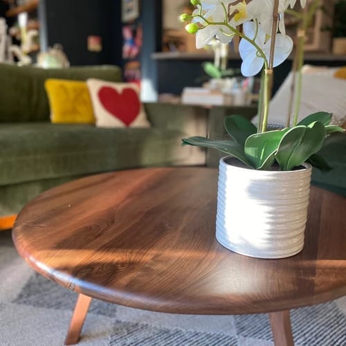 Customer photo review of Sidney Round Coffee Table - Solid Walnut Wood - Mid Century Modern Design