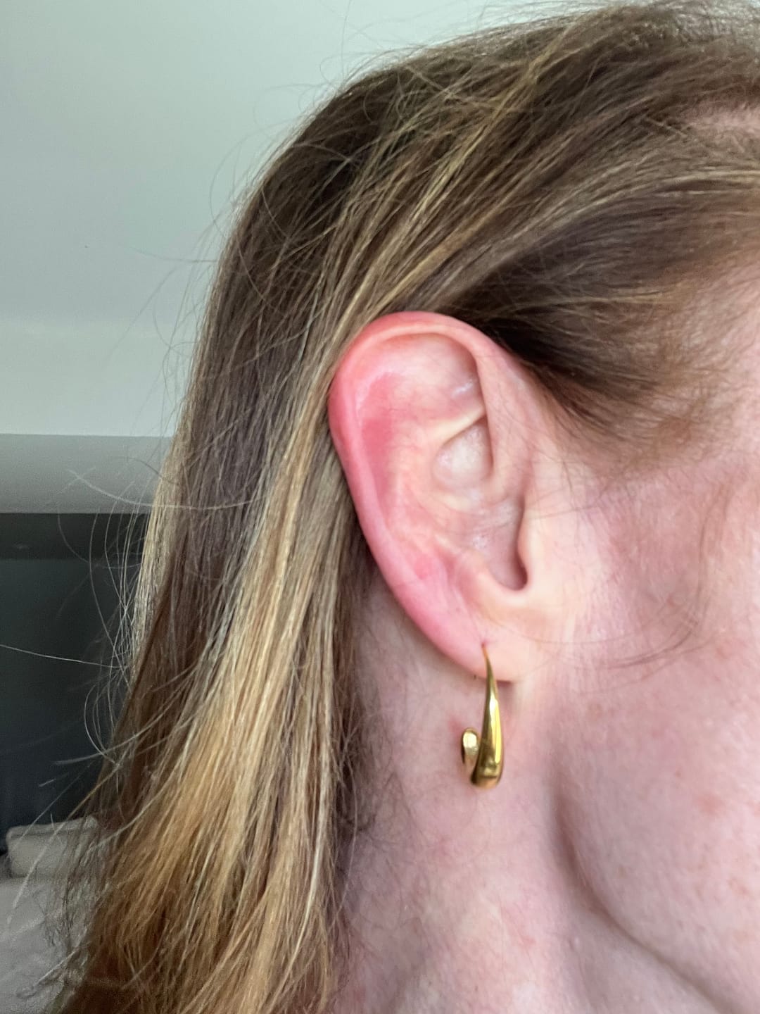 Customer photo review of Classic Drop Hoop Earrings