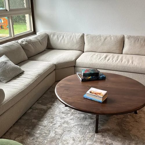 Customer photo review of Sidney Round Coffee Table - Solid Walnut Wood - Mid Century Modern Design