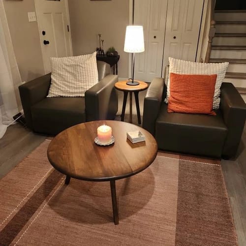 Customer photo review of Sidney Round Coffee Table - Solid Walnut Wood - Mid Century Modern Design