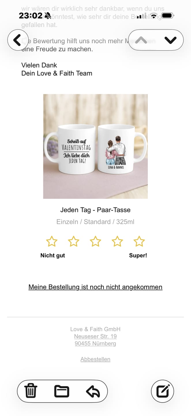 Customer photo review of Jeden Tag - Paar-Tasse