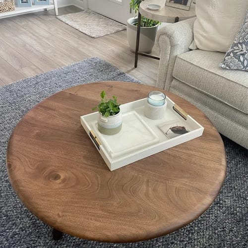 Customer photo review of Sidney Round Coffee Table - Solid Walnut Wood - Mid Century Modern Design