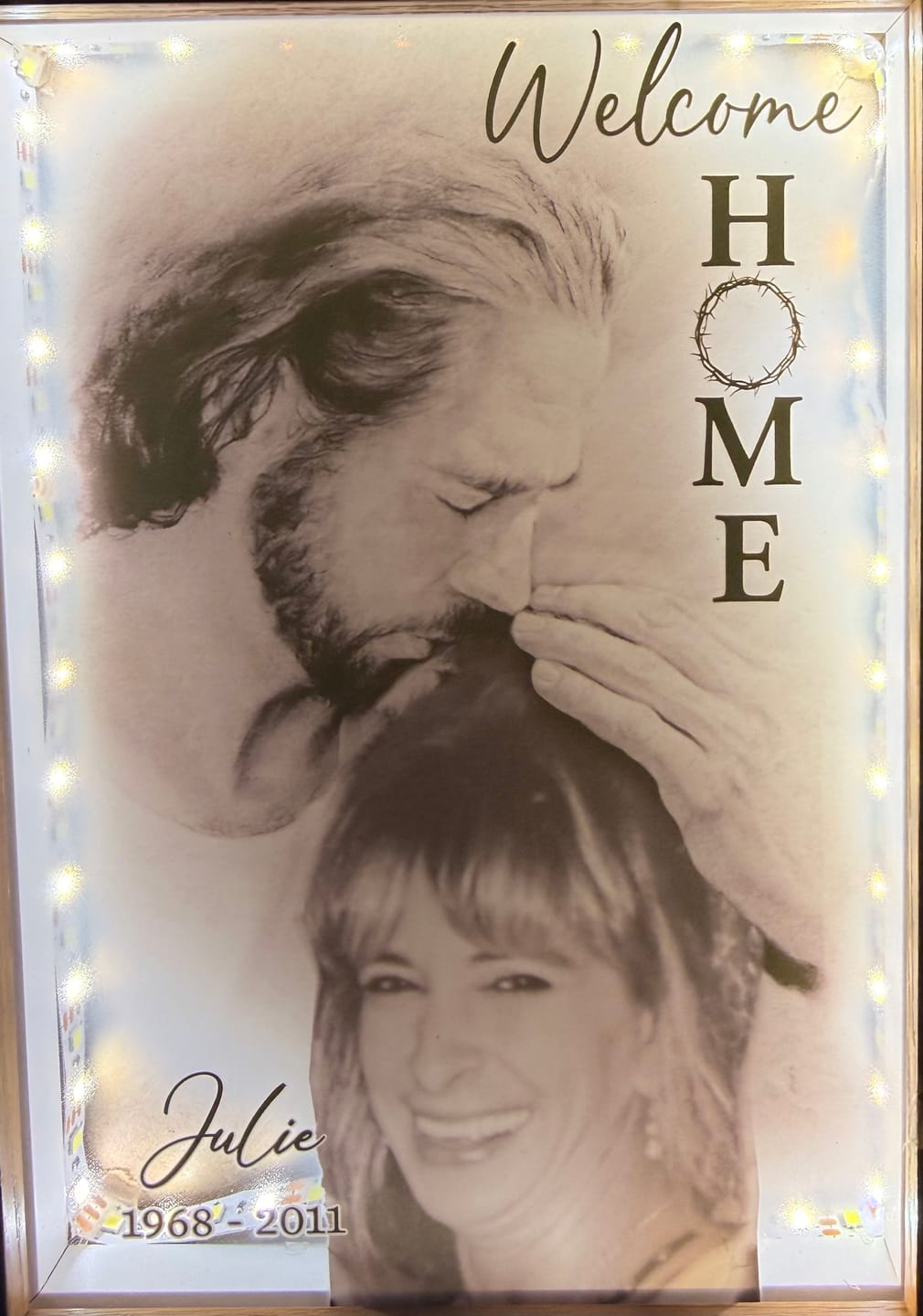 Customer photo review of Personalized Photo Memorial Welcome Home, Safe In Arms Of Jesus Sympathy Gift Loss Loved One Frame Light Box
