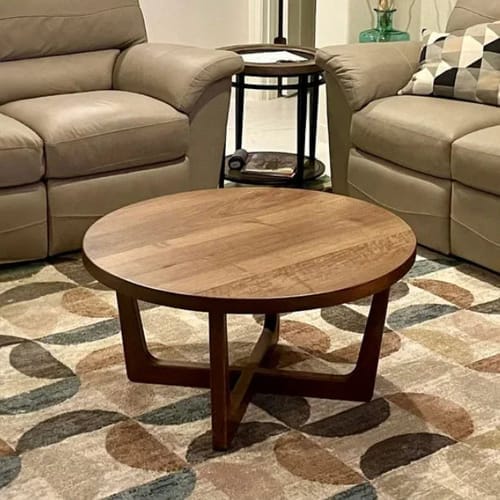 Customer photo review of Sidney Round Coffee Table - Solid Walnut Wood - Mid Century Modern Design