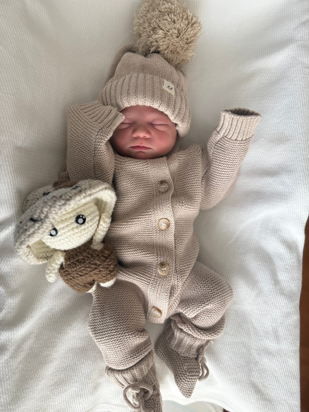 Customer photo review of Luna + Luca Classic Purl Knit Jumpsuit - Heather Beige