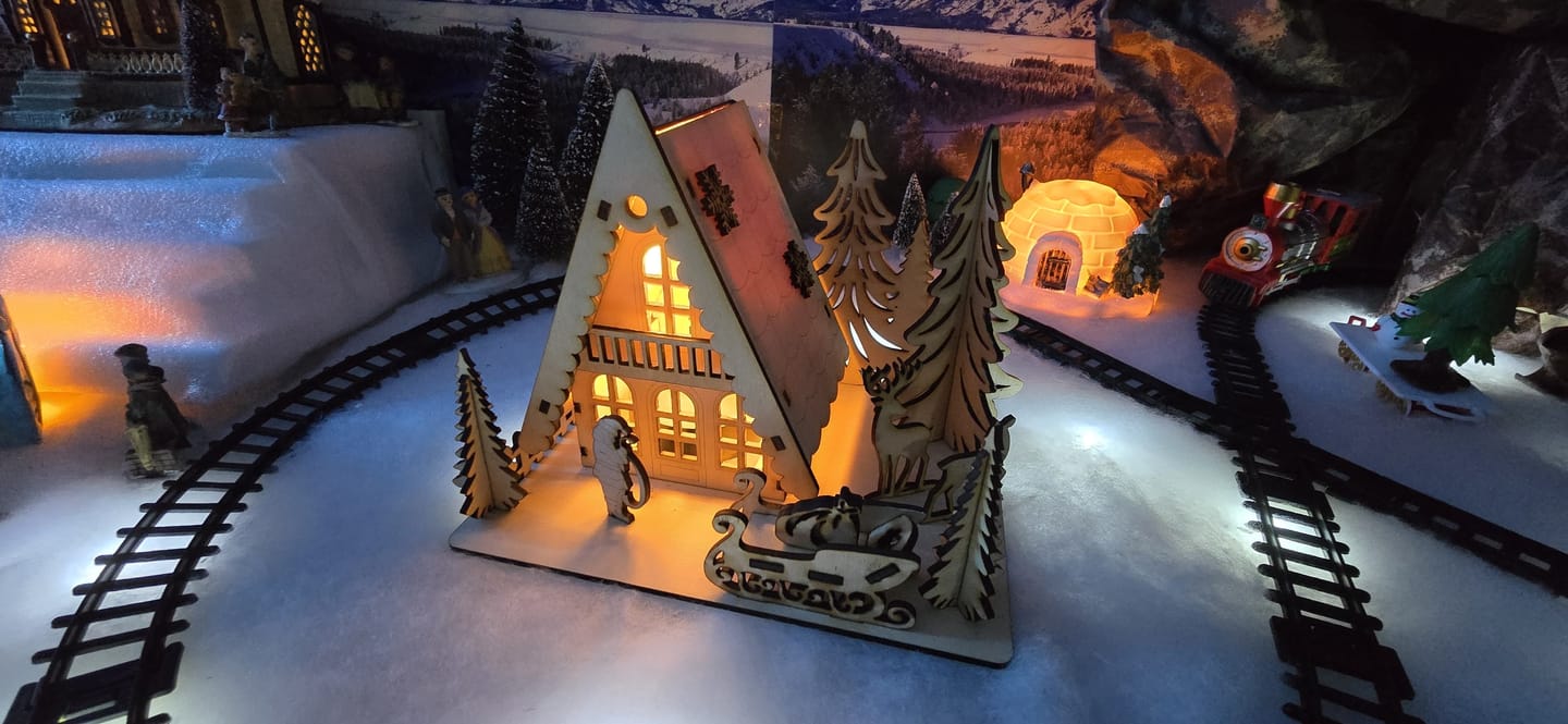 Customer photo review of Christmas house Santa sleigh scene laser cut svg file
