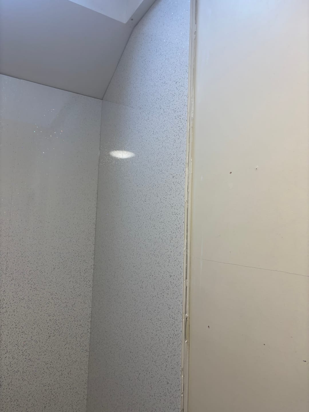 Customer photo review of Premium White Sparkle Gloss Shower Wall Panel – 1M x 2.4M