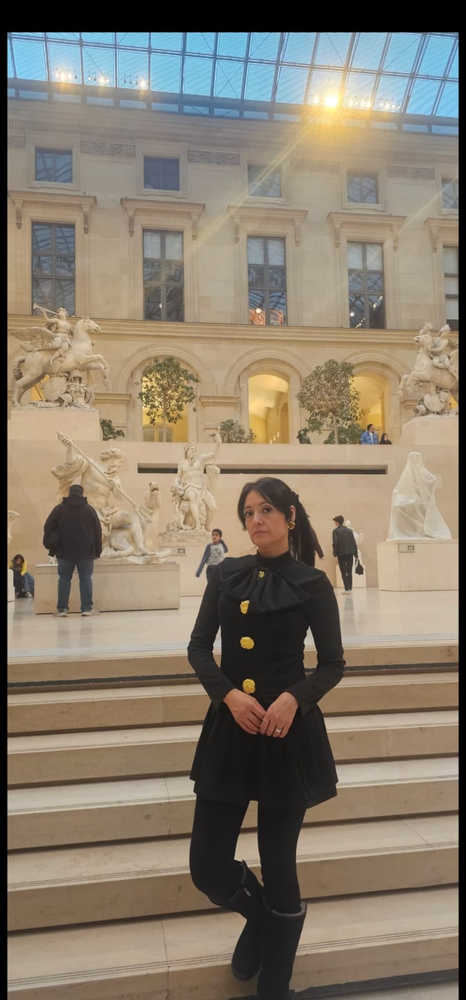 Customer photo review of Bow-Neck Pleated Mini Dress with Gold Buttons – Black
