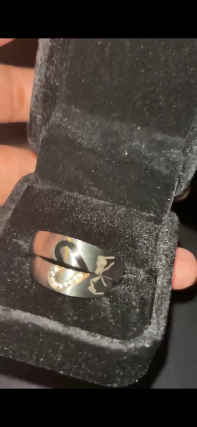 Customer photo review of Matching Diamond Heart Couples Rings
