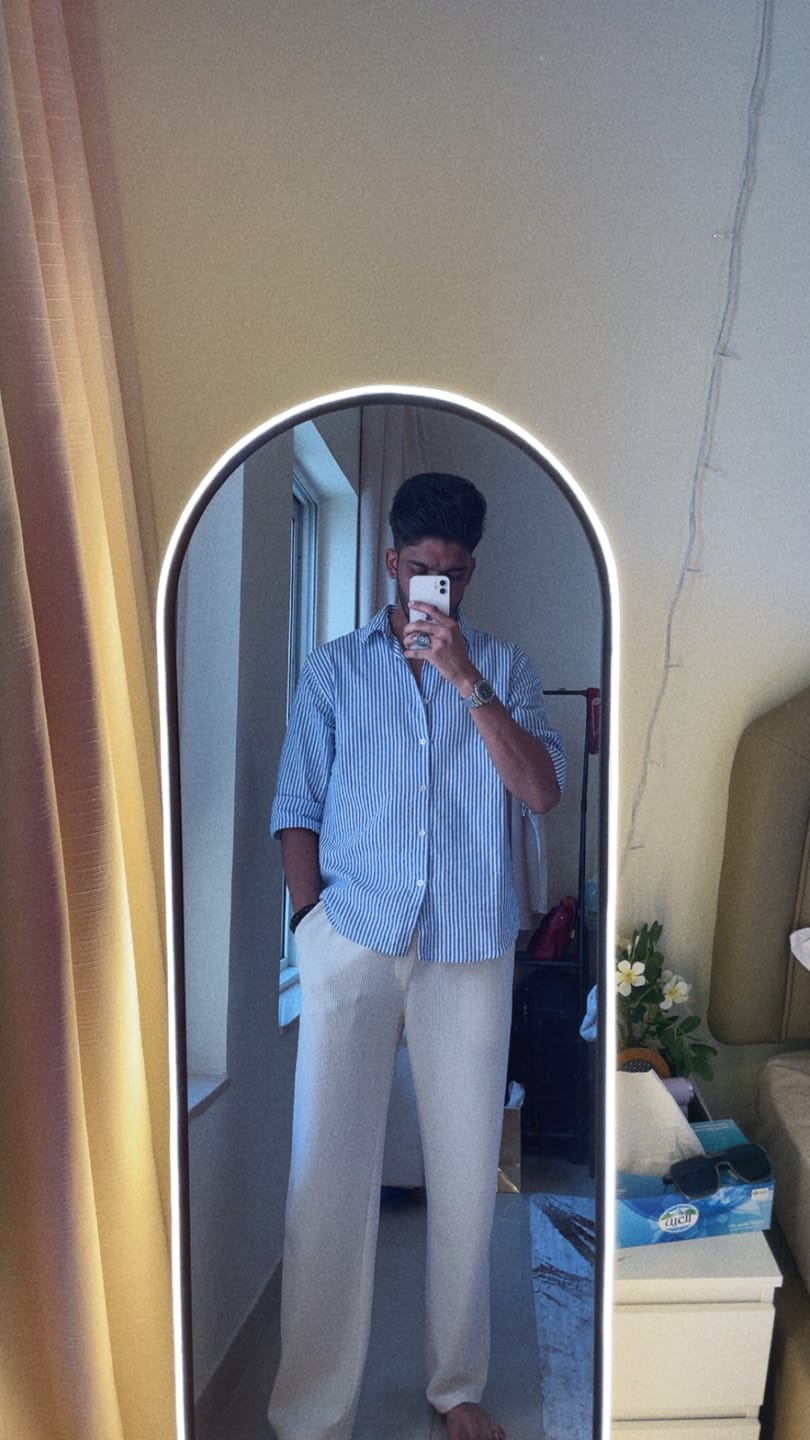 Customer photo review of Blue and White Regular fit Striped Full Sleeves Shirt