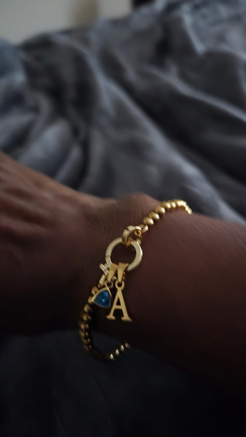 Customer photo review of Initial Birthstone w/ Beaded Bracelet