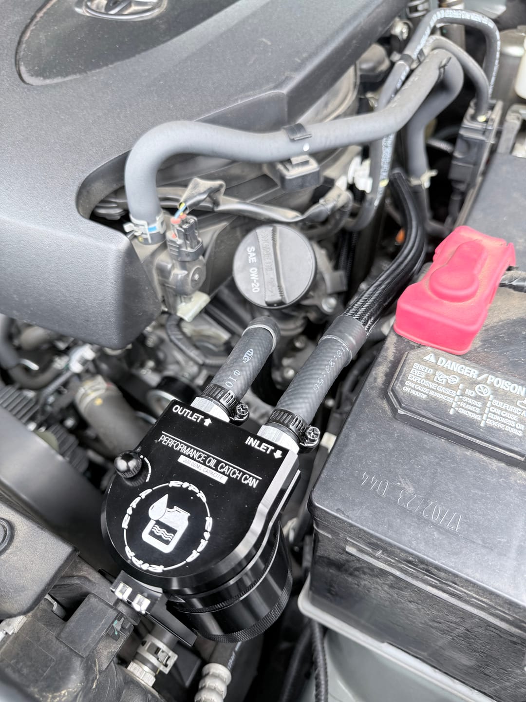 Customer photo review of 2016+ 3.5L V6 Toyota Tacoma Catch Can Kit