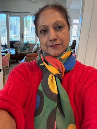 Customer photo review of Scottish Begg & Co Red Colourful Bold Pattern Fine Woven Cashmere Wrap