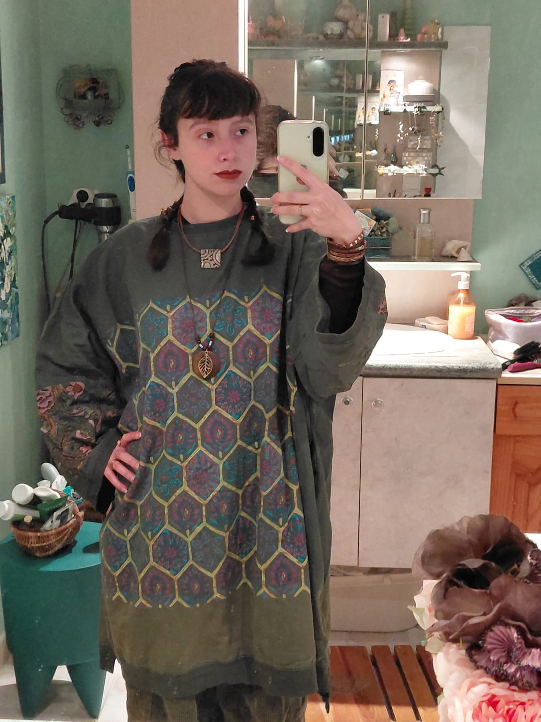 Customer photo review of Women Casual Autumn Worn Flower O-Neck Cotton Dress