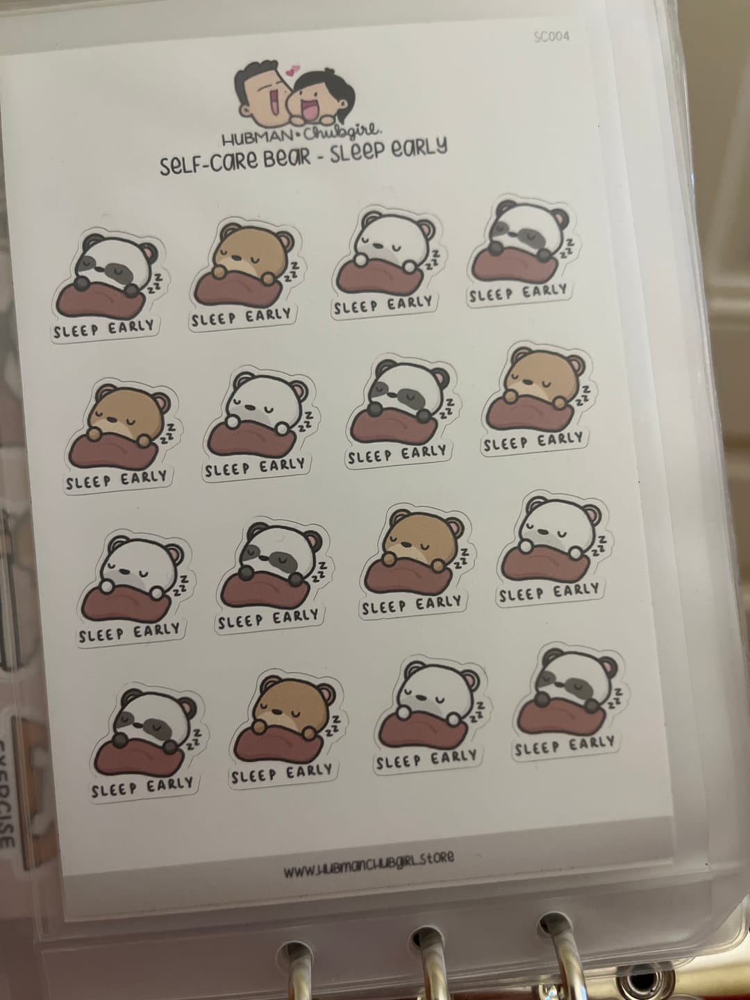 Customer photo review of Self-Care Bear - Sleep Early Planner Stickers
