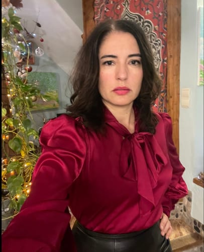 Customer photo review of Victorian Blouse in Crimson Red