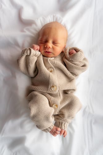 Customer photo review of Luna + Luca Classic Purl Knit Jumpsuit - Heather Beige