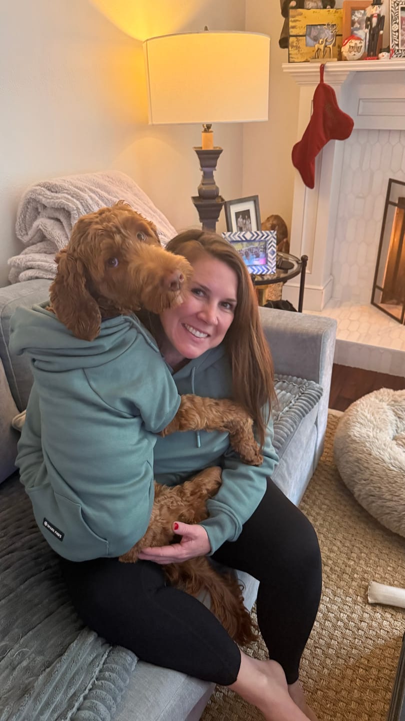 Customer photo review of Essential Dog Hoodie - Teal