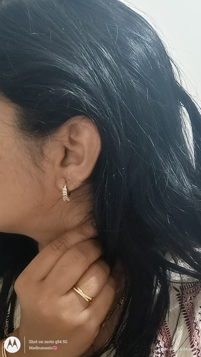 Customer photo review of Gold Stone Studded Hoop Earrings