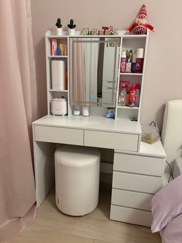 Customer photo review of Τραπέζι Μπουντουάρ Μακιγιάζ Tουαλέτας Κρεβατοκάμαρας Καθρέφτης Με Ντουλάπι Λευκό με Φωτισμό LED Ρυθμιζόμενη Φωτεινότητα RD-T124W01
