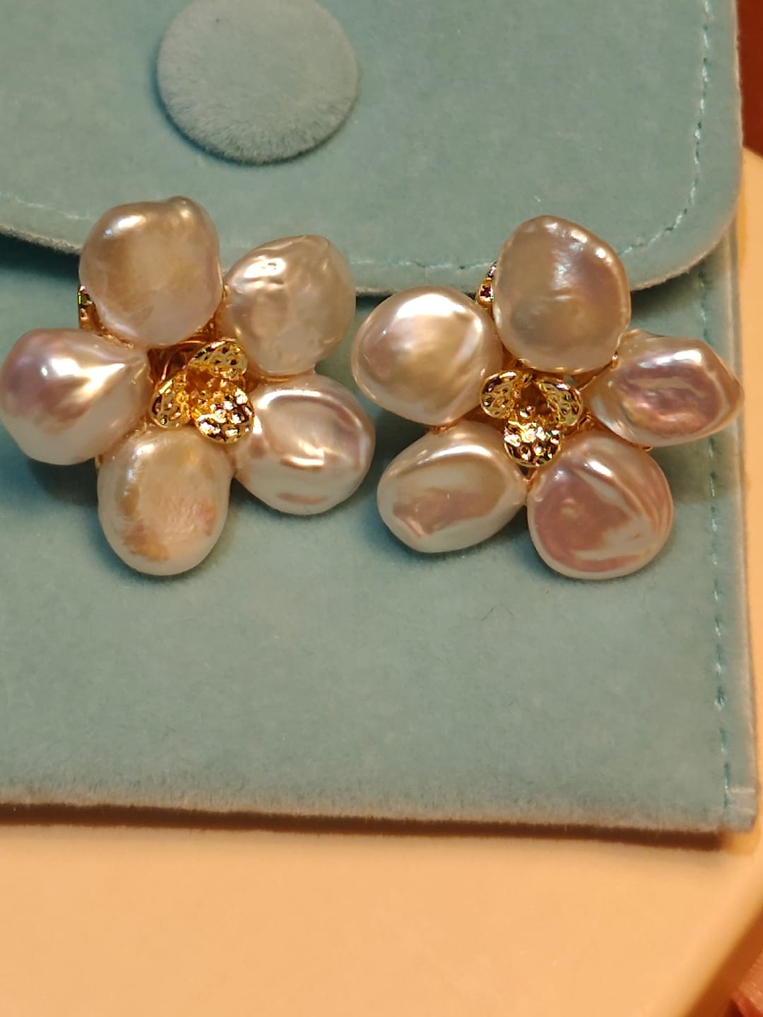 Customer photo review of FLOWER - White Keshi Pearl Stud Earrings