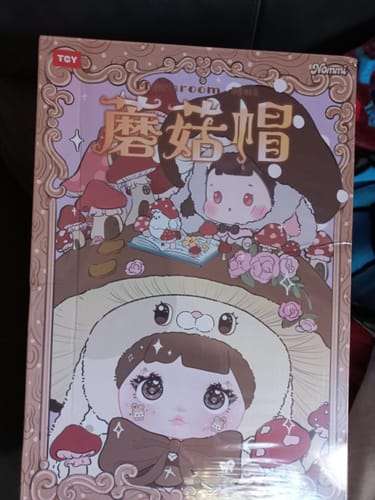 Packaging for the customer's Nommi Mushroom Hat Plush Blind Box, showing colorful character art.