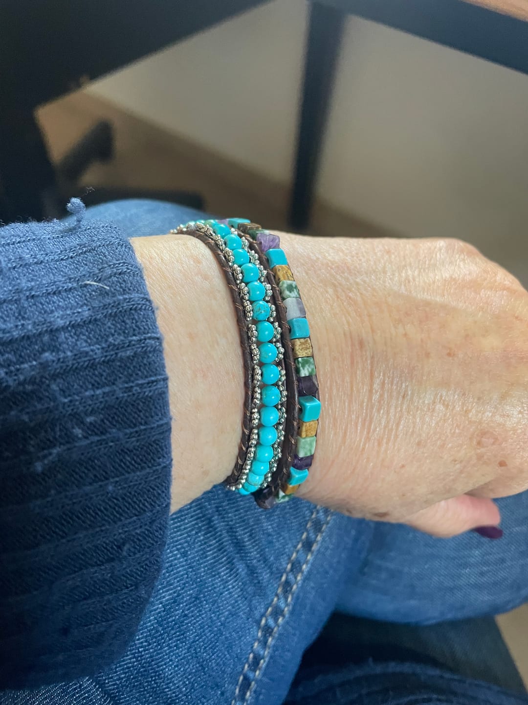 Customer photo review of צמיד עטיפת עור טורקיז ואוונטורין