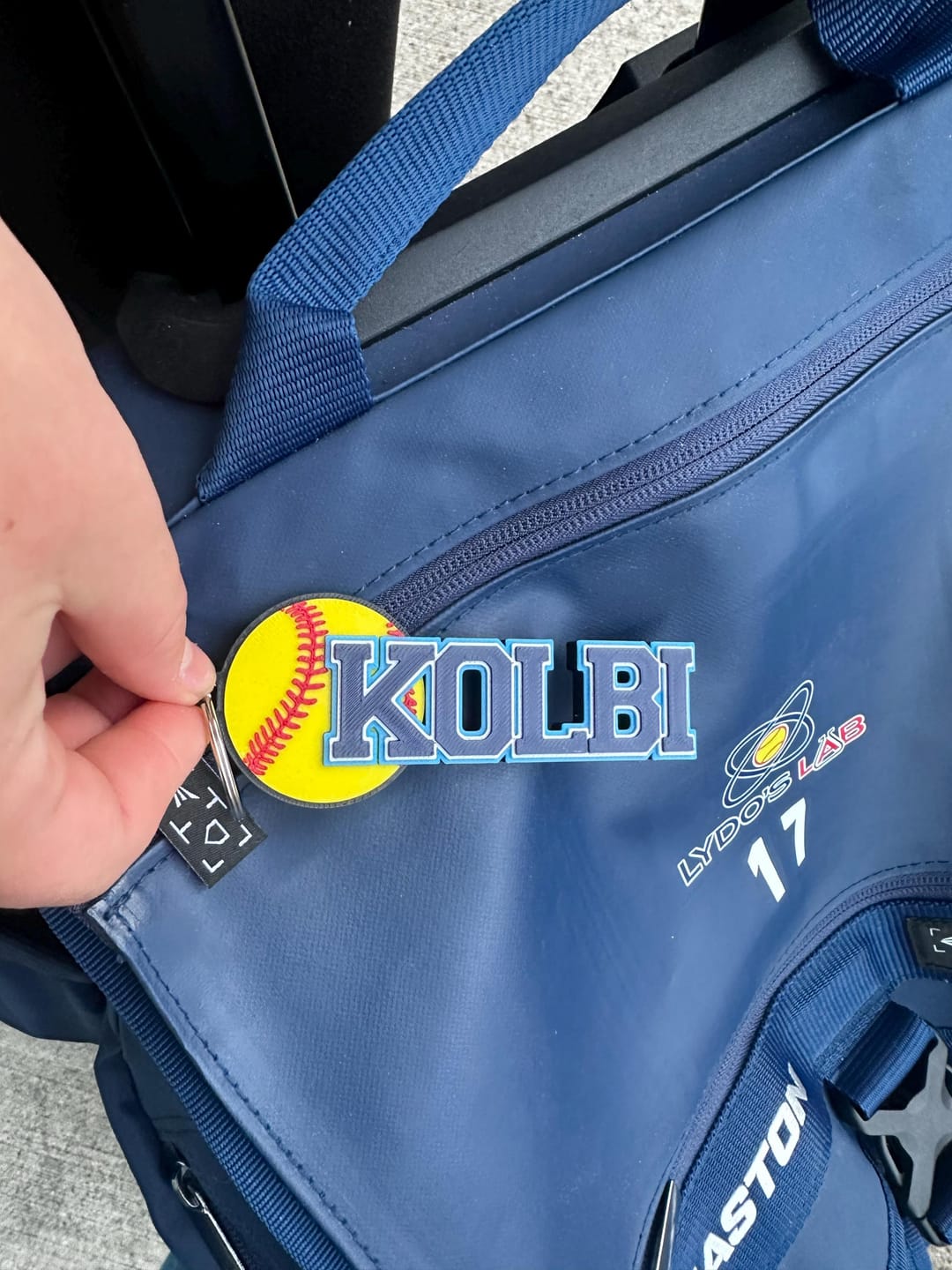 Customer photo review of Personalized Softball Bag Tag | Team Gift & Player Bundle