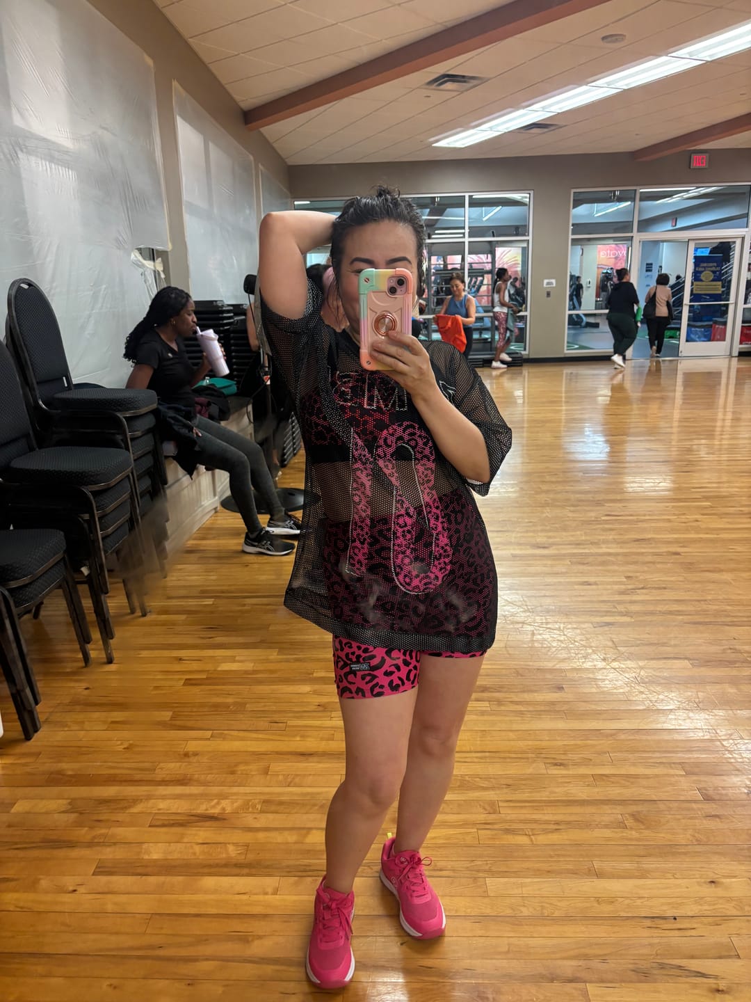 Customer photo review of Zumba Sizzlin' High Waisted Biker Shorts - Pink/Black