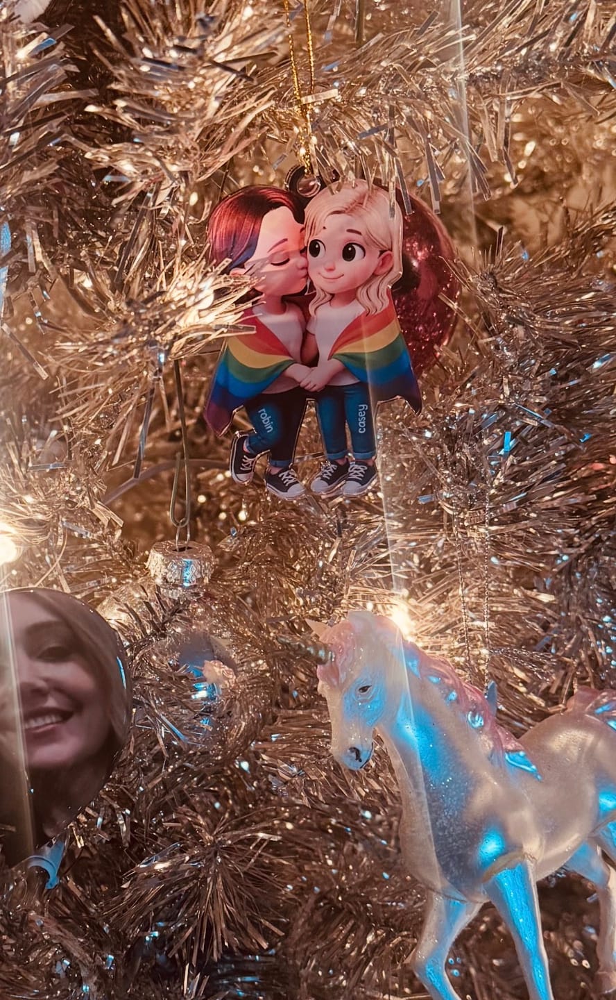 Customer photo review of Pride Month LGBT Couple Love Is Love Personalized Acrylic Christmas Ornament