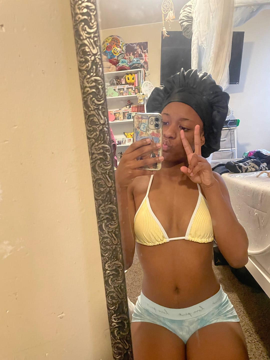Customer photo review of Seamolly Contrast Binding Striped Layered Peplum Halter Triangle Skirtini Bikini Set