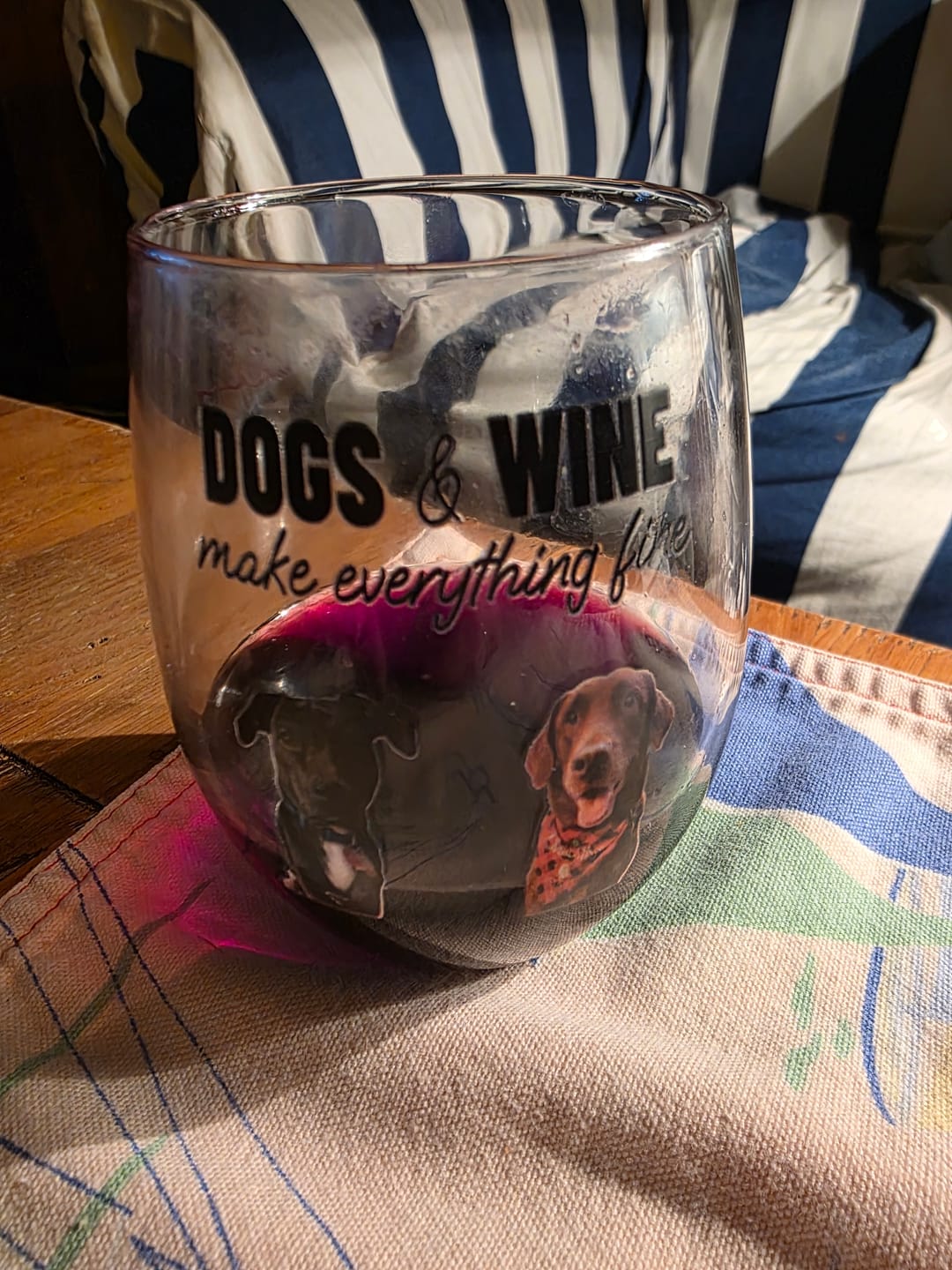 Customer photo review of Pets & wine make me fine -  Personalized Wine Glass