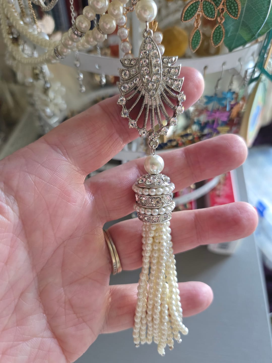 Customer photo review of Long Tassel Necklace: Vintage Art Deco Pearl Long Necklace With Tassel