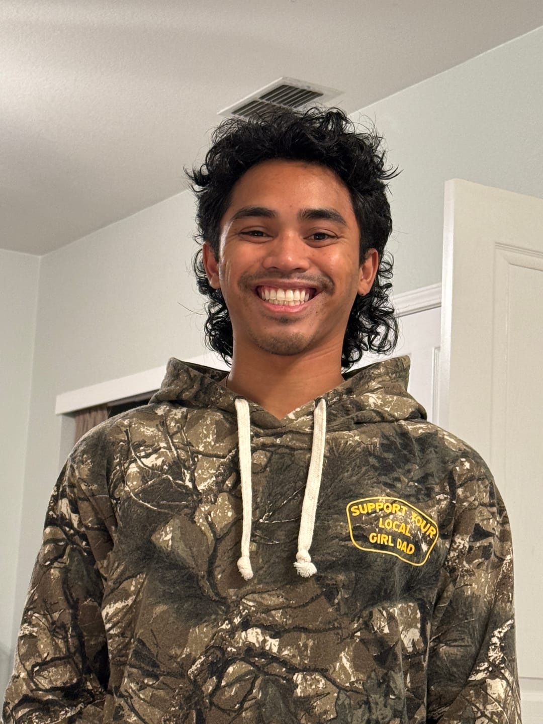 Customer photo review of Support Your Local Girl Dad Hoodie (Tree Camo Edition)