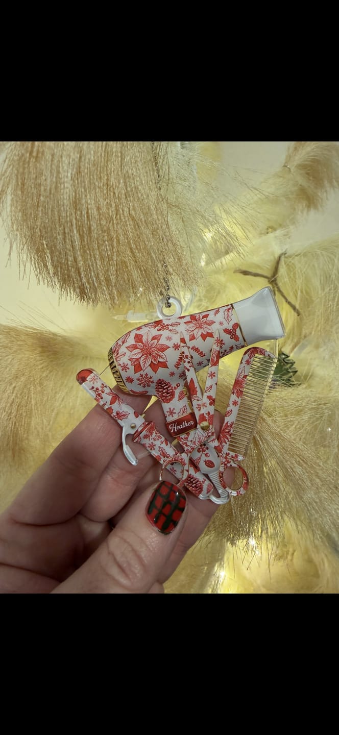 Customer photo review of Hairstylist Toile de Jouy Ornament, Personalized Christmas Acrylic Ornament, Gift For Hairdresser, Stylist or Salon Owner
