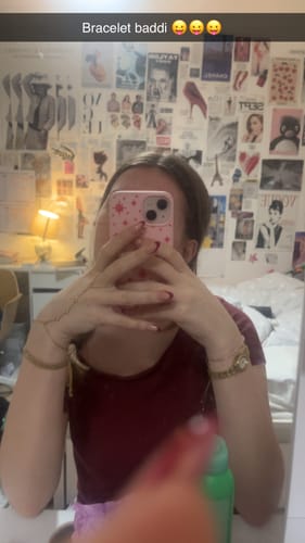 Customer photo review of Madeleine Hand Chain Pink & Gold