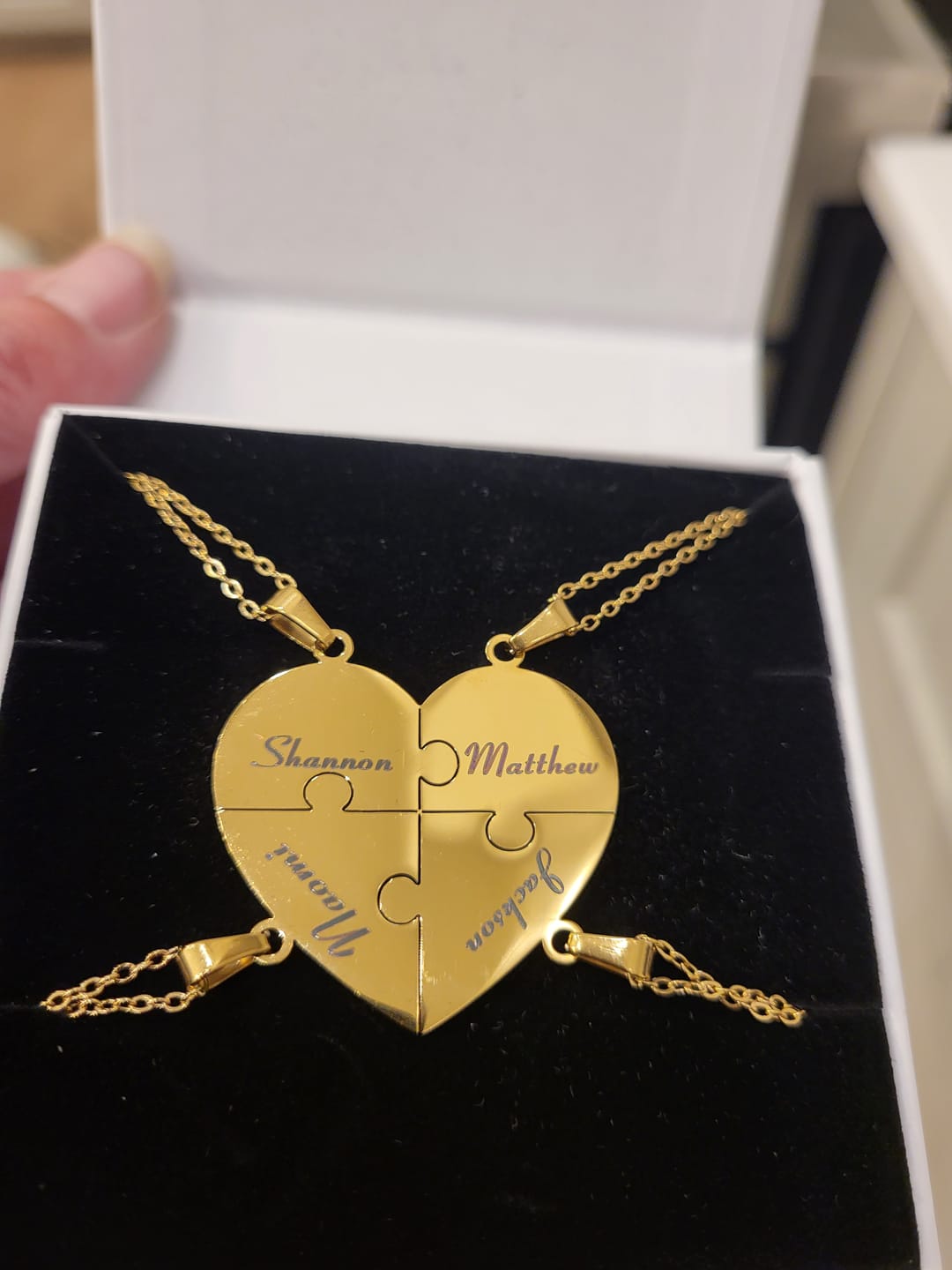 Customer photo review of Custom Puzzle Heart Necklace