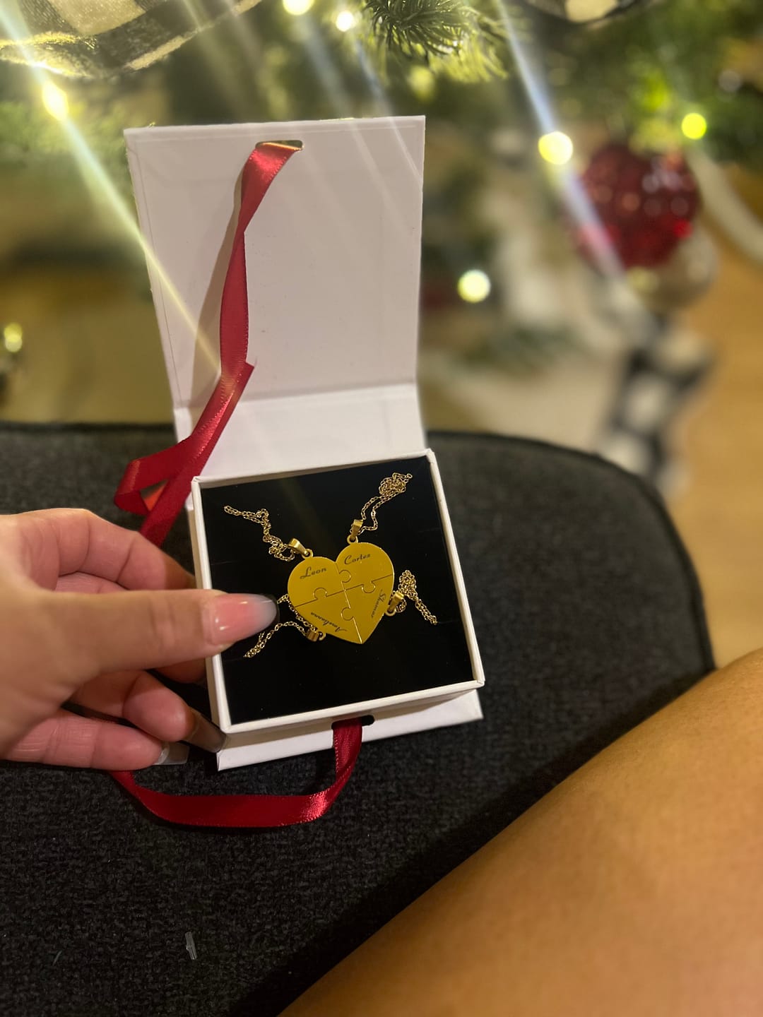 Customer photo review of Custom Puzzle Heart Necklace