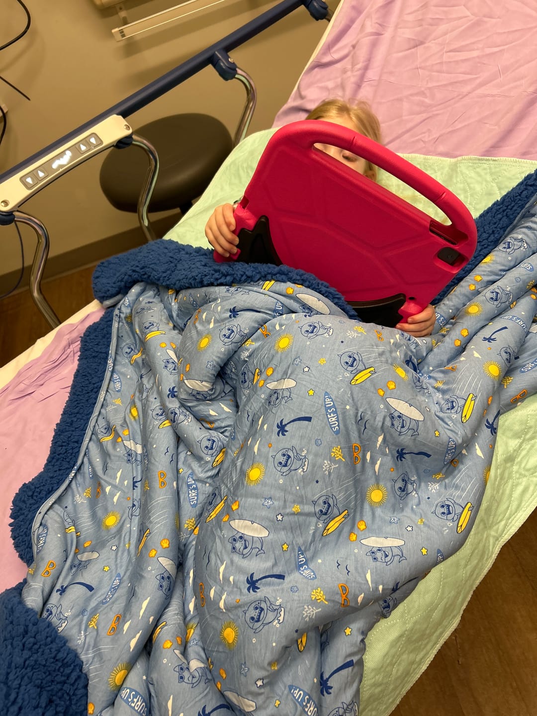 Customer photo review of Baby Shark Surf Bamboo Sherpa Blanket