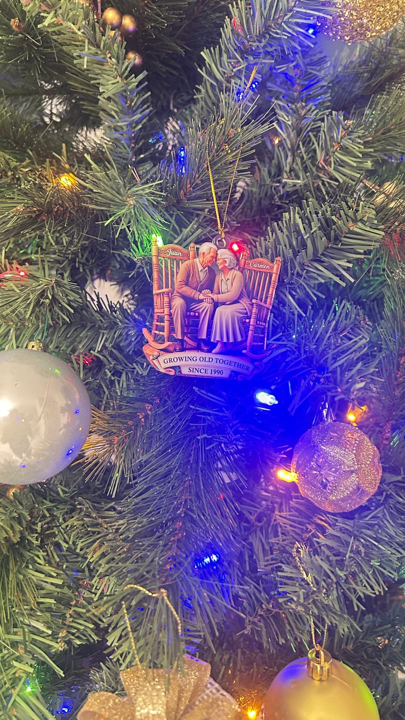 Customer photo review of Old Couple Sitting On Rocking Chairs Together Personalized Christmas Acrylic Ornament